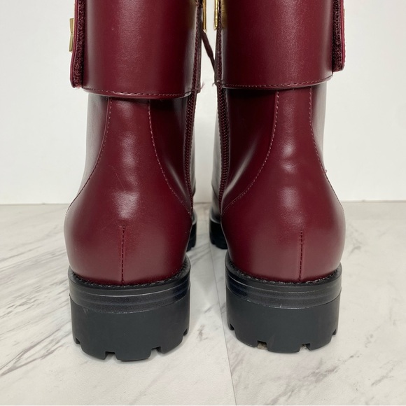 New! Michael Kors Tatum Maroon Faux Leather Lace Up Combat Boot 9M - Picture 4 of 14
